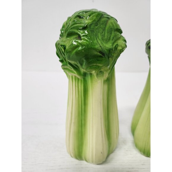 Vintage Celery Stalk Salt And Pepper Shaker Set Porcelain Green Made In Japan - Picture 3 of 9